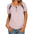 thumbnail image 1 of Camiseta mujer, Camiseta de manga corta para mujer Camisetas casuales con estampado de rayas y cuell Meterk Rosa/Medio, 1 of 4