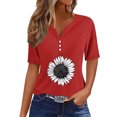 thumbnail image 2 of Fiudx Ofertas y Liquidaciones Blusa de Manga Corta con Estampado de Moda para Mujer, Camiseta con Cuello En V, Tops Informales con Botones, 2 of 5