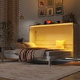 thumbnail image 2 of Euroco Wood Queen Size Murphy Bed with LED Light, Convertible Wall Bed with Cabinet, White, 2 of 14
