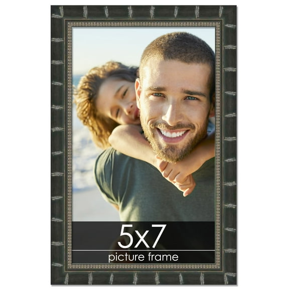 5x7 Bamboo Black Complete Wood Picture Frame with UV Acrylic, Foam Board Backing, & Hardware