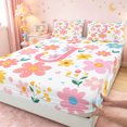 thumbnail image 4 of meiyoeat Cartoon Floral Alphabet Print King Sheets For Girls,Flowers Blossom Monogram J Bedding For Kids,4Pcs, 4 of 6
