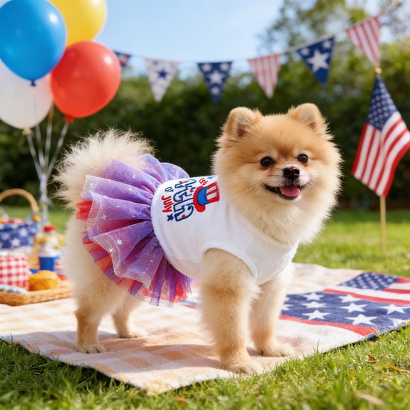 FeiFu 4th of July Girl Dog Dress with Independence Puppy Clothes for Small Dog 1st Independent Day Outfit Patriotic Pet Princess Skirt