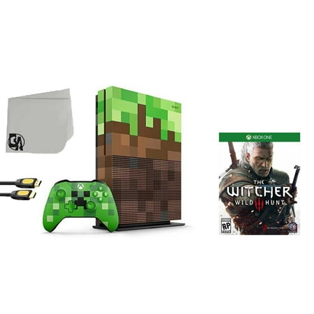 23C-00001 Xbox One S Minecraft Limited Edition 1TB Gaming Console with The Witcher 3- Wild Hunt BOLT AXTION Bundle Like New