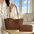 thumbnail image 4 of WEXOPE Hollow Woven Women Shoulder Tote Bag, Durable Handmade Handbag with Inner Pouch, Spacious Underarm Purse Suitable for Daily Commute, Beach and Travel,Brown, 4 of 6