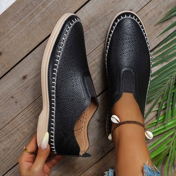 Avrnliq Womens Black Perforated Slip-On Loafers, Comfortable Cushioned PU Faux Leather Casual Shoes US 6-12,Size 36