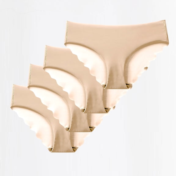 YueHuiYing 4PC Seamless Underwear Wave Edge No Show Bikini Panties V-Waist Ice Silk Hipster Lady Cheeky Invisibles Briefs
