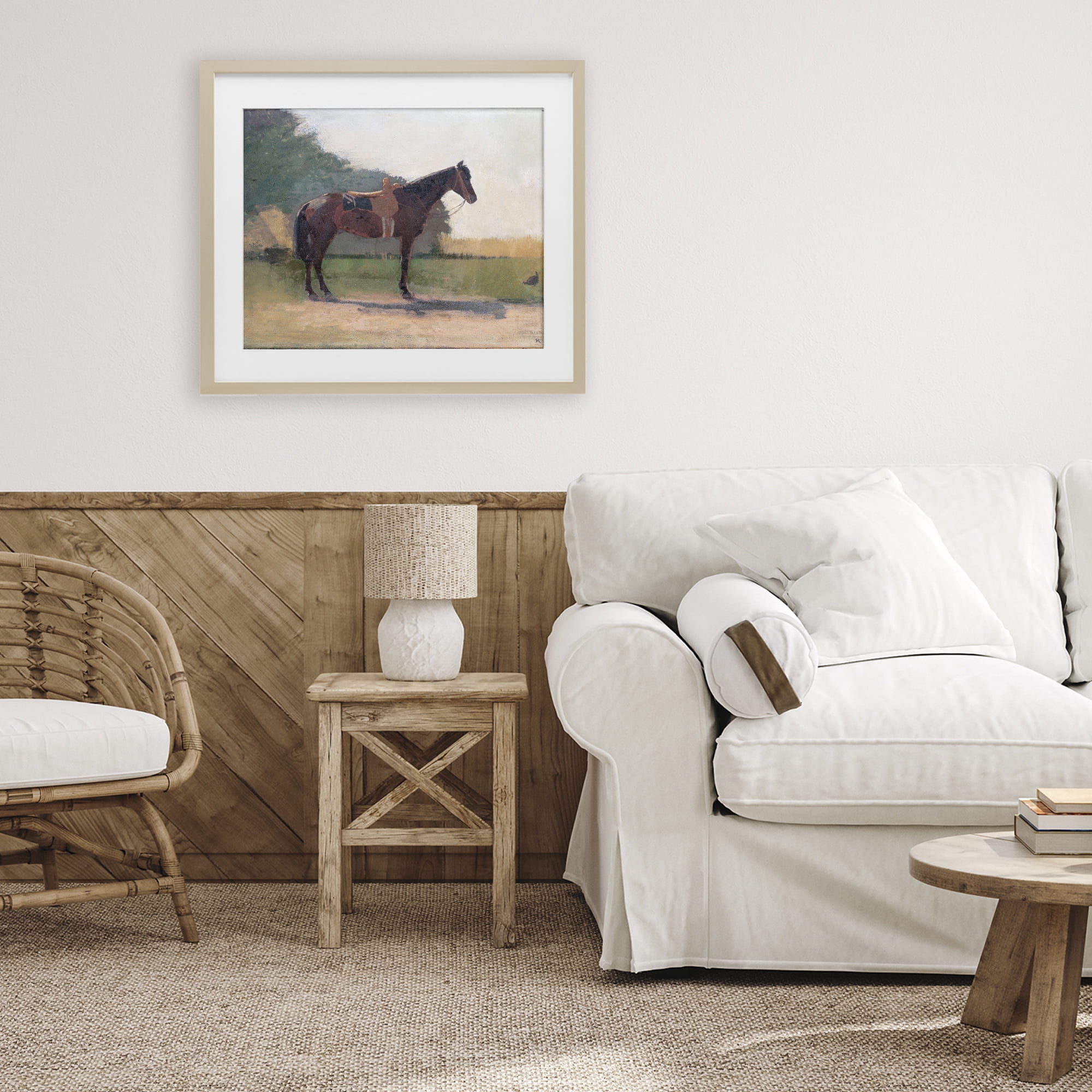 Stupell Industries Saddled Horse in Farm Yard Birch Framed Print Under Glass, design by Stellar Design Studio