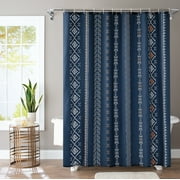 Bohemian Vertical Stripe Print Shower Curtain Sets with 12 Hooks,72" Wx72" H