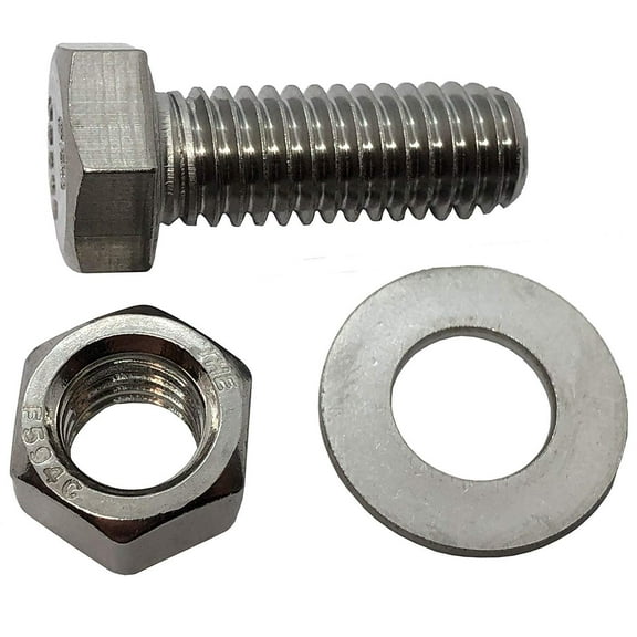 3/8" -16 x 1". 304-STAINLESS STEEL BOLTS, NUTS & WASHERS - 18-8 HEX HEAD Bolt - 304 Grade. General Purpose 10 Bolts 10 Nuts 10 Washers