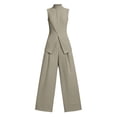 thumbnail image 4 of Sets Summer Outfits Sleeveless Crop Tops Women Solid Color Stand Collar Sleeveless Shirt Tops Wide-Leg Pants Suit Gray Xl, 4 of 6