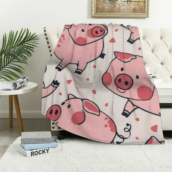 Creowell Pig Pattern Gifts Blanket Super Soft Flannel Blankets for Bed Sofa Living Room Decor Lightweight Blanket 40x50in