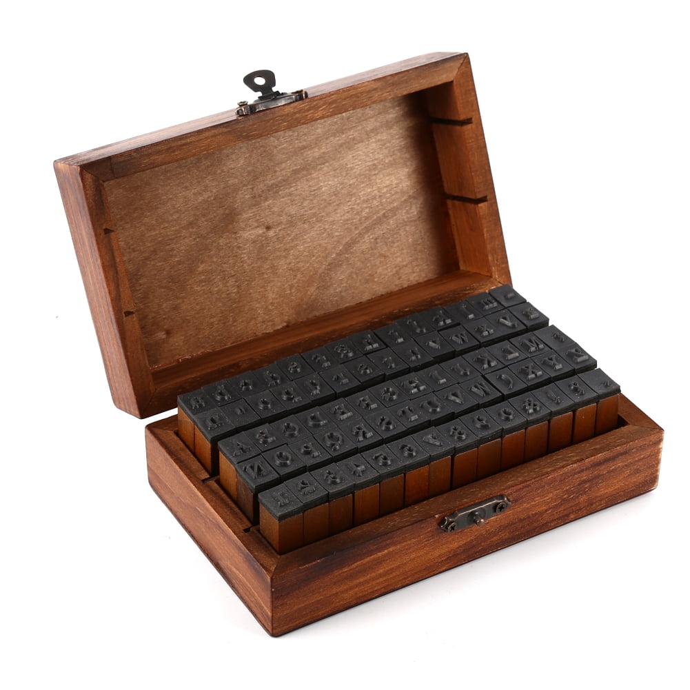 Kids 70 pcs + 6 Color Ink pad 70 pcs Alphabet Letter Number Symbol Multipurpose DIY Diary Cards Stamps Craft Colorful Ink Pad HUSTON LOWELL Vintage Wooden Rubber Letter Number Stamp Set