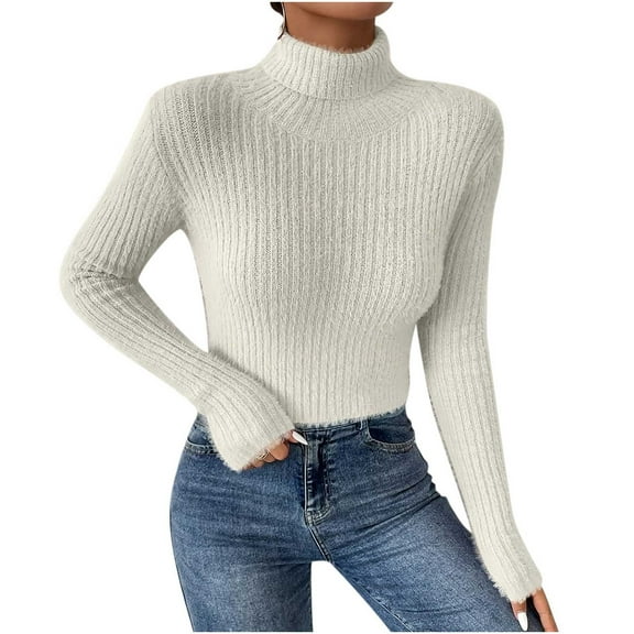 Womens Clothes Womens Sweaters Fall 2023 Turtleneck Long Sleeve Solid Color Crop Sweaters Tops Slim Fit Fall Fashion Pullover Sweater