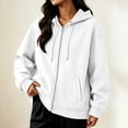 thumbnail image 5 of Womens Fleece Long Sleeve Zip Up Hoodie Sweatshirt Casual Oversized Track Jacket with Pockets Drawstring Cozy Slouchy Loungewear Travel Fall, White, M, 5 of 8