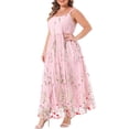 thumbnail image 4 of Agnes Orinda Women's Plus Size Floral Dresses U Neck Sleeveless Embroidered Mesh Double Layer Wedding Maxi Cami Dress with Pockets 3X Pink, 4 of 6