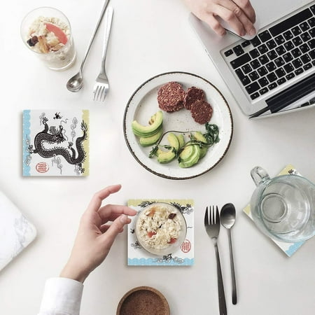 

KXMDXA Traditional Art Dragon Set of 8 Coaster for Drinks Absorbent Ceramic Stone Coasters Cup Mat with Cork Base for Home Kitchen Room Coffee Table Bar Decor