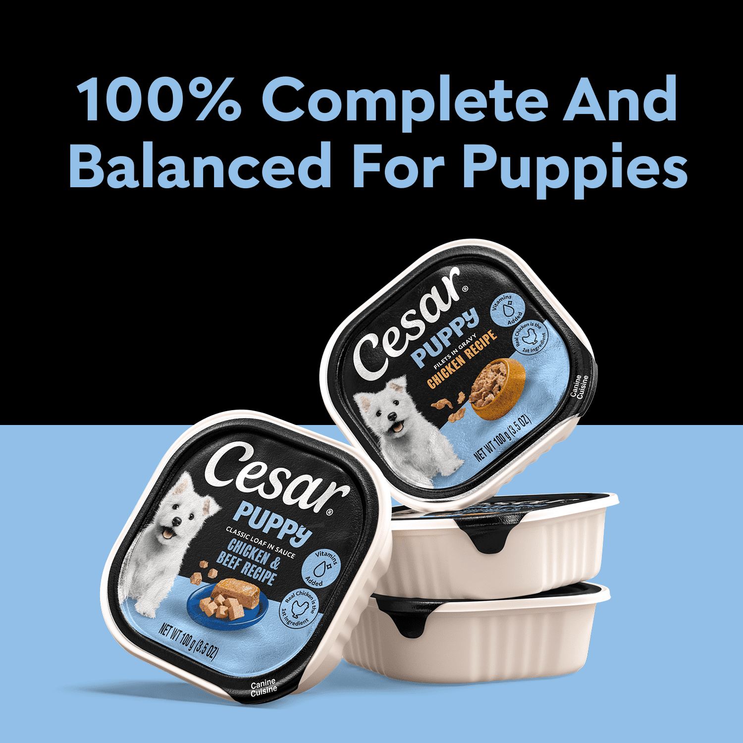 CESAR Puppy Soft Wet Dog Food Classic Loaf in Sauce Chicken & Beef Recipe, (24) 100 g Easy Peel Trays