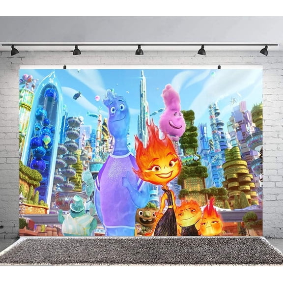 Elemental Backdrop Banner Party Supplies Poster Movie Theme Background for Photography Kids Birthday Decorations