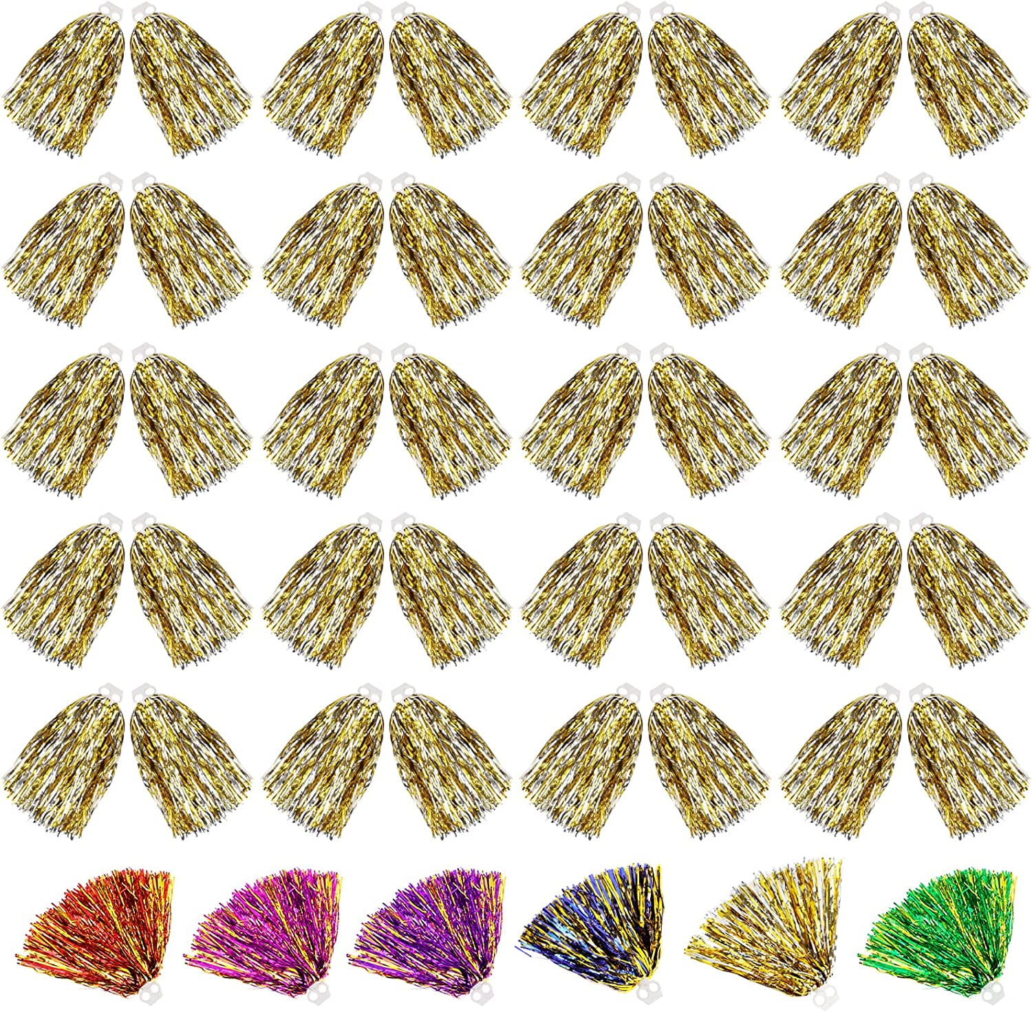 STONCEL 40Pcs Cheerleading Pom Poms, Metallic Foil Flower Ribbons