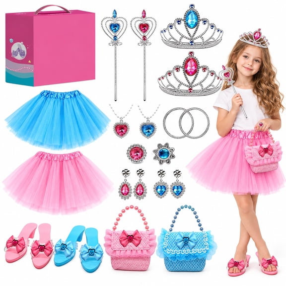 Princess Dress Up for Girls - Toddler Girls Role play for 3 4 5 6 7 Year Old - Pretend Play Birthday Gifts - Princess Dress Up for Girls 3-6