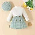 thumbnail image 3 of Owordtank Toddler Girl Fall Winter Outfit: Ribbed Long Sleeve Top with Plaid Tweed Skirt & Beret Hat Set, Photoshoot & Holiday Baby Clothes, 3 of 6