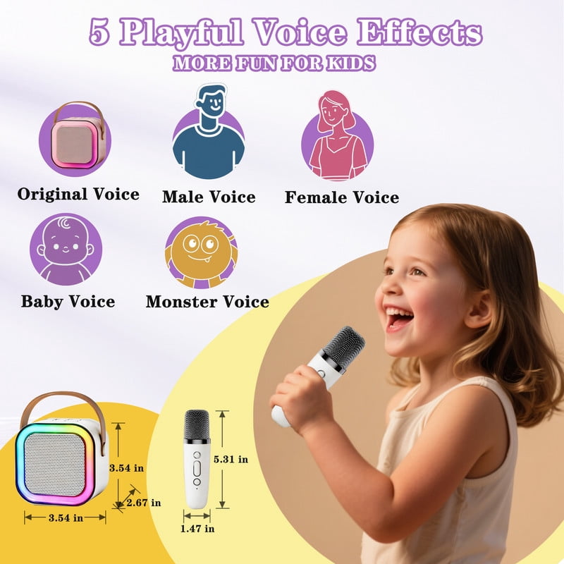 Karaoke Machine with Bluetooth and 2 Wireless Microphones with Voice Changer, Great for Home Party, Birthday Gifts for for 3 4 5 6 7 8-15 Year Old Girls and Boys