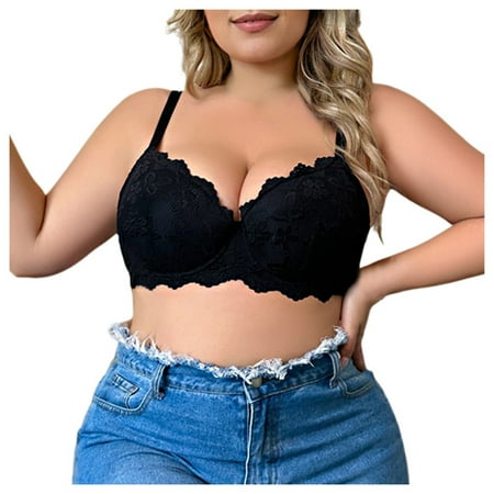 BYHONG Sexy Underwear for Women Plus Size Plus Size Lace Push Up Bra for Women Sexy Full Coverage Bra Comfort Fit Supportive Underwire Bra Black 95D