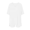 thumbnail image 6 of LIaqionyy 2 Piece Sets for Women Summer Lounge Short Sleeve Oversized V Neck Shirt Biker Shorts Outfits Set, 6 of 7
