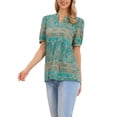 thumbnail image 4 of Túnicas impresas de flores para blusas de verano de mujer, camiseta de manga corta, camisa casual de cuello en V, XS, azul, 4 of 6