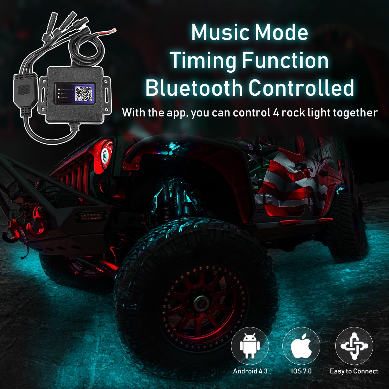 8 Pods RGB LED Rock Lights Wireless APP Control Music Mode Waterproof for Truck UTV ATV