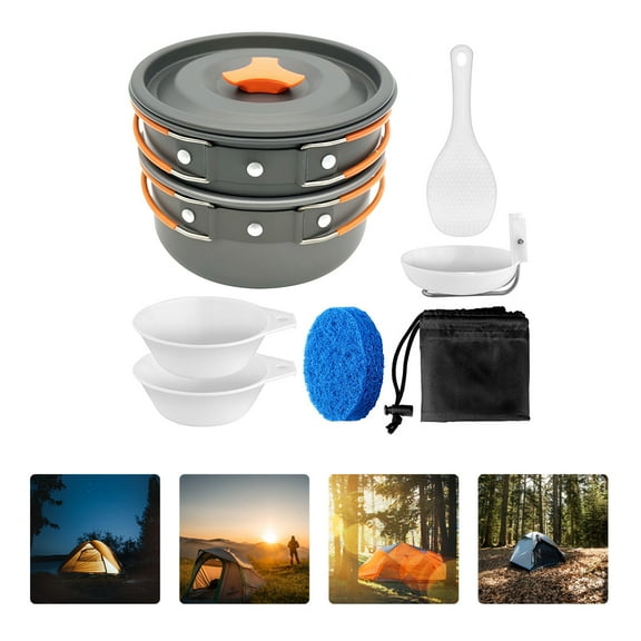 Homoyoyo Camping Cooking Set with Heat Insulated Handle for 2-3 People, Outdoor Cookware Kit