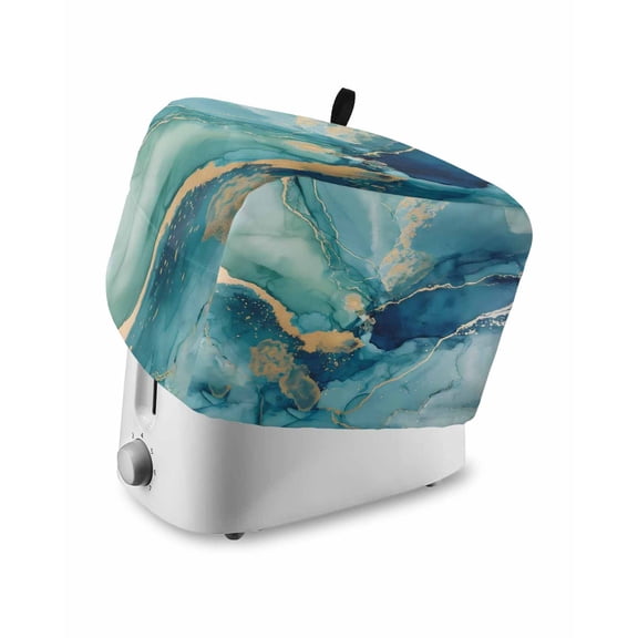 Turquoise Marble Toaster Cover 2 Slice, Small Kitchen Appliance Covers, Modern Abstract Art Ombre Blue Toaster Oven Cover with Loop, Bread Machine Cover Polyester Dust Cover Protection