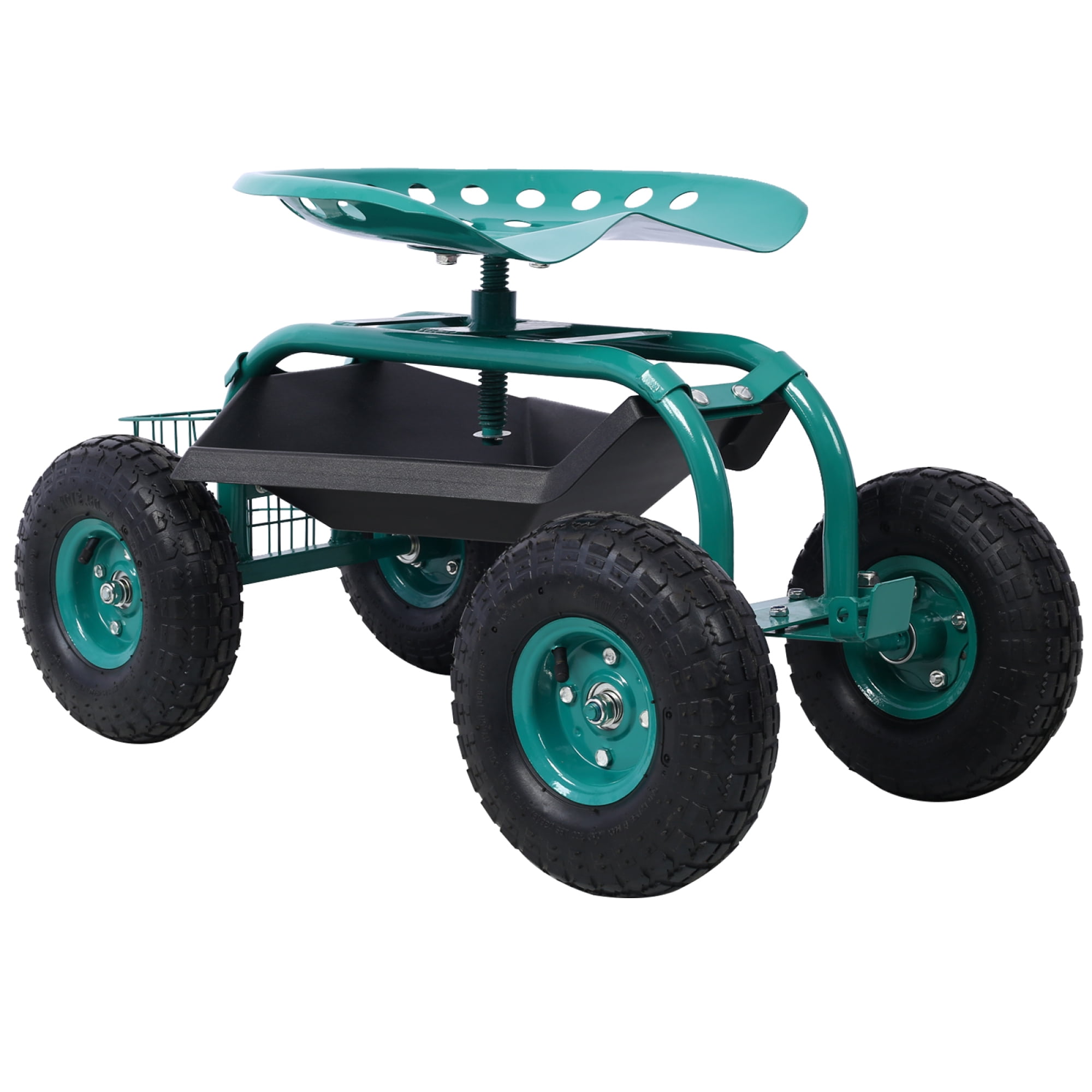 Leumius Rolling Garden Cart with 360 Swivel Seat,Rolling Garden Scooter with Wheels & Tool Tray for Patio,Yard,Lawn,Green