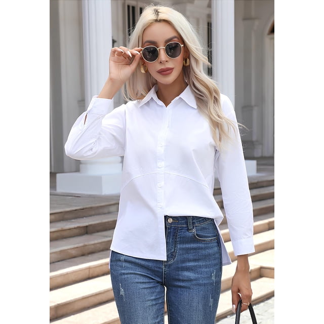 Blusa de mujer Camisas de cuello en V Blusas elegantes de trabajo de manga larga