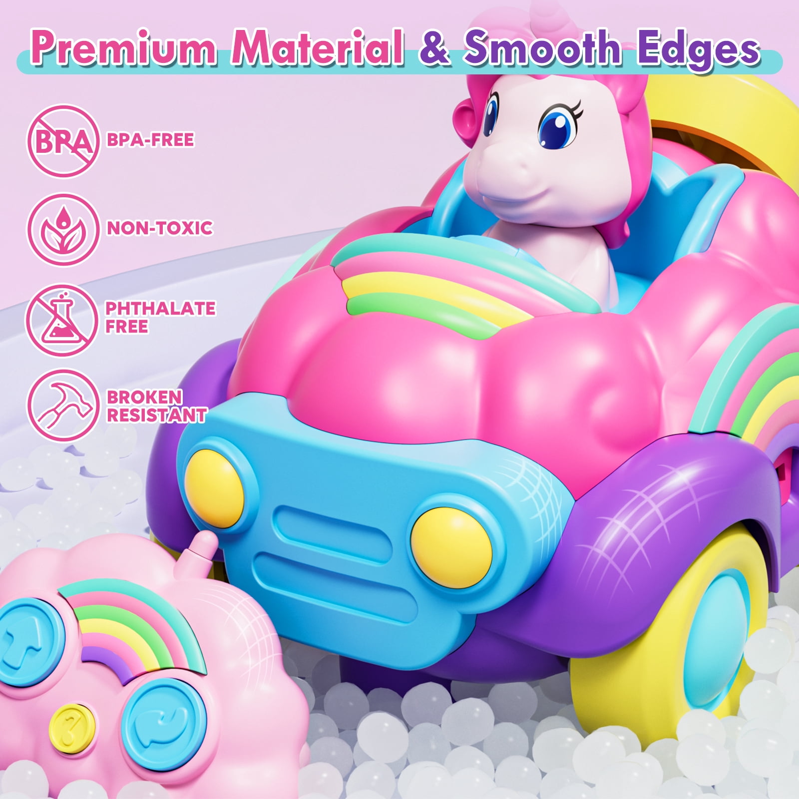 Toddler Girl Toys, Rechargeable Remote Control Car for Toddlers Ages 2-4, Girls Toys, 2 Packs Unicorn Toys RC Cars with Lights & Music, Toys for 2 3 4 Years Old Girls