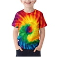 thumbnail image 1 of T-Shirt Graphique à Manches Courtes pour Enfants, Mélange Doux de Polyester-Spandex, Col Rond, Imprimé Dégradé Coloré, Port Toutes Saisons, Lavage à la Main Uniquement, 1 of 5