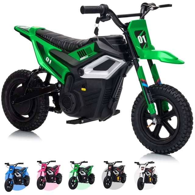 CazToi 24V Kids Dirt Bike 350W Motor 14 MPH 12 Mile Range Rear Suspension
