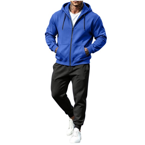 VEXRO Mens Hoodies 2 Piece Outfits Fleece Workout Casual Sweatpant and Drawstring Sweatshirts Fall Winter Hooded Sets