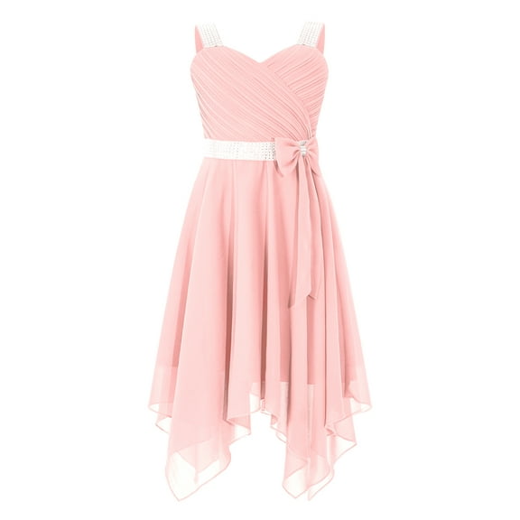 DPOIS Flower Girl Dress Wedding Party Shiny Rhinestone Sleeveless Formal Dress Pink 6