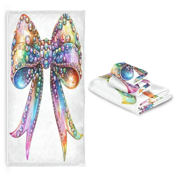 3 Pack Towel Set with Bath Towels, Hand Towels & Washcloths for Everyday Use Colorful Bow