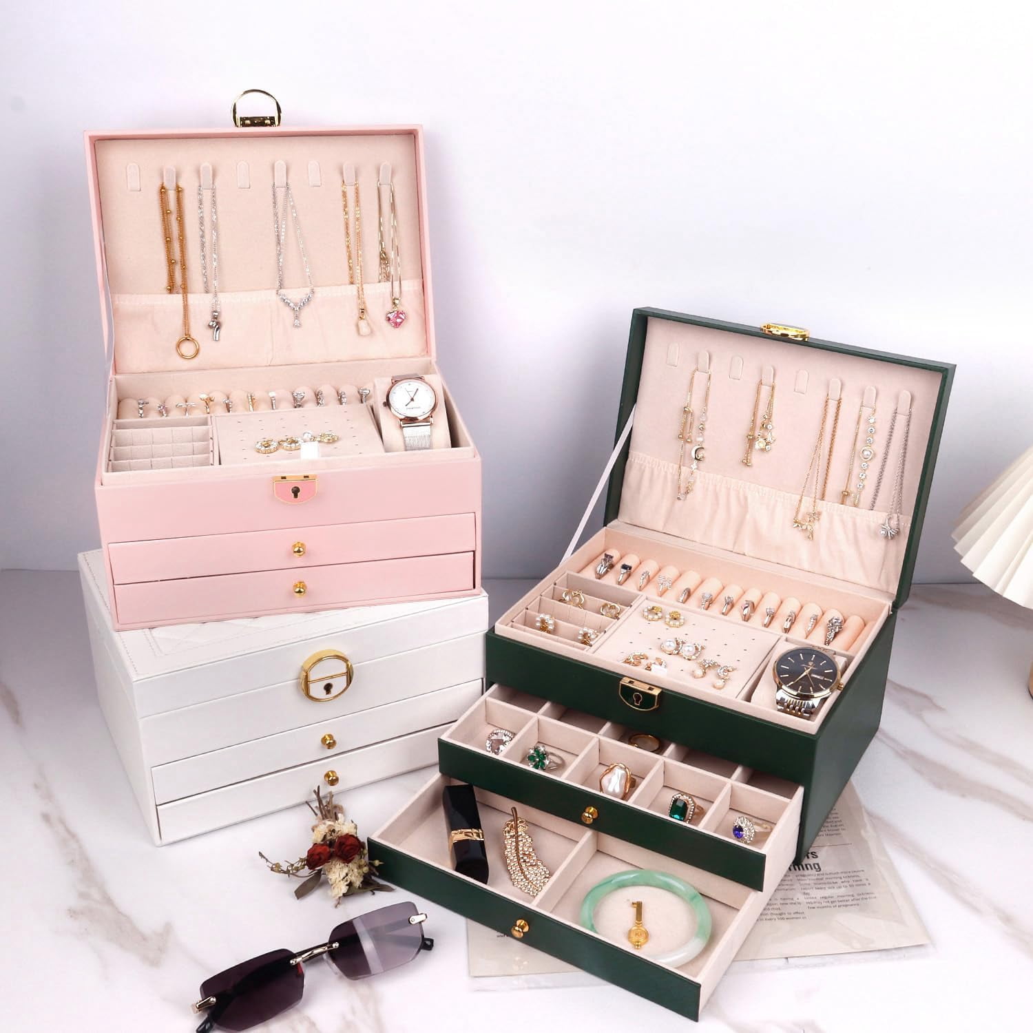 Jewelry Organizer -& Multiple Compartments - Premium Jewelry Storage for Necklaces, Rings, Bracelets - Nice Christmas Gift for Women, Men