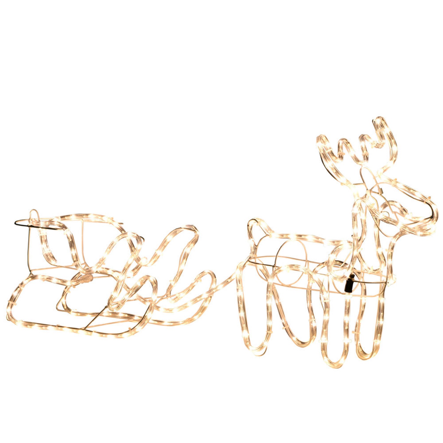 Hommoo 35" Christmas Reindeer and Sleigh with LED Motif Warm White Lighting, Indoor Outdoor Steel Frame Yard Decoration,White