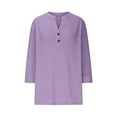 thumbnail image 4 of Womens Tops 3/4 Sleeve V-Neck Button Solid Color Pleated Casual Dressy Blouse Ladies Tunic Tops, 4 of 6