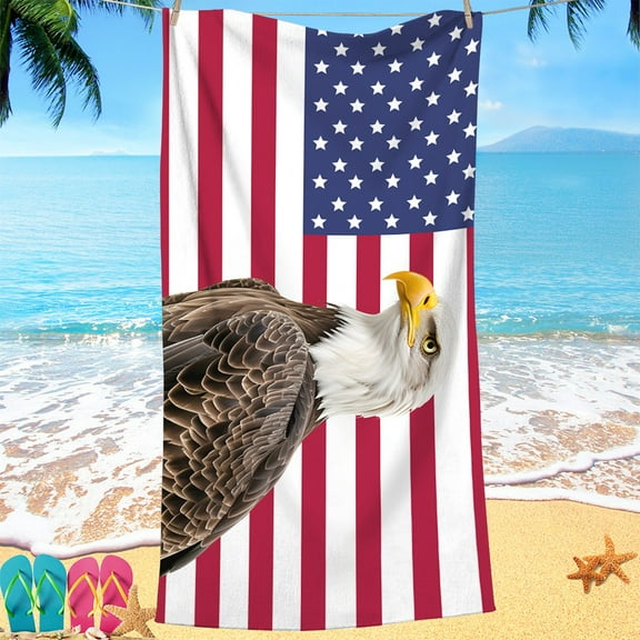 TOPRenddon 4th of July Beach Towel – 40"x70" Oversized Patriotic Pool Towel with Fade-Resistant American Flag Print – Quick Dry Microfiber for Beach, Travel & Picnic Blanket