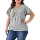 thumbnail image 4 of Agnes Orinda Blusa de Talla Grande para Mujeres con Cuello en V y Volantes, Camiseta de Manga Corta, Tops de Verano 4X Gris, 4 of 6