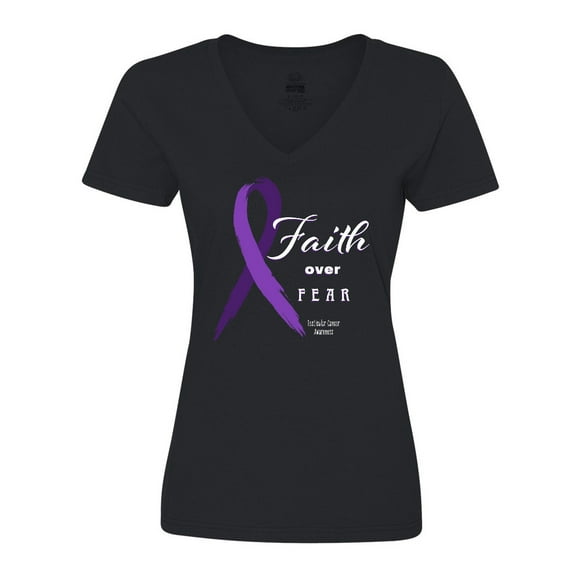 Inktastic Testicular Cancer Awareness Faith over Fear Women's V-Neck T-Shirt