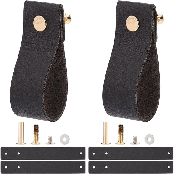 12PCS Leather Drawer Pull Vintage Cabinet Door Handle Nordic Furniture Hardware Pulls for Cupboard Drawer(174X26mm Black) for DIY