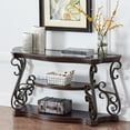 thumbnail image 6 of Gzxs 3-Tier Entryway Console Table, Living Room Furniture Sofa Table with Glass Top and Metal Frame, Vintage Style, 54"L x 20"W x 30"H, Rustic Brown, 6 of 7
