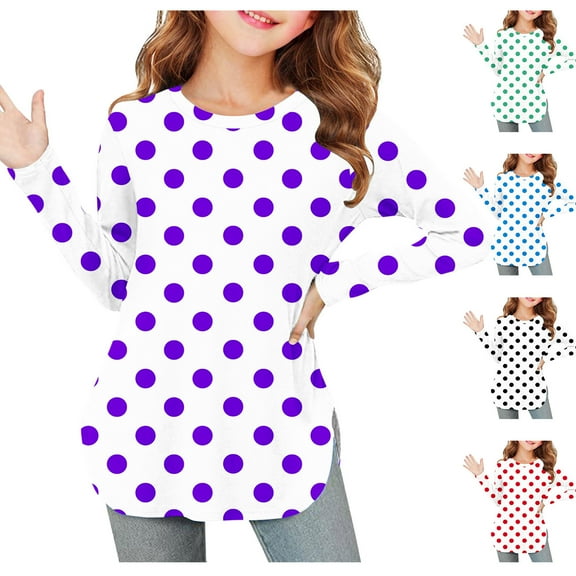 AINIYS Tops for Kids Girl Trendy Print Crewneck Long Sleeve Shirts Tops Casual Hem Side Split Pullover for Kids Black 3 Years