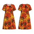 thumbnail image 3 of Bixox Robe d'Été à Manches Courtes pour Femmes Robe Ample Longueur Genou avec Poches-Tournesol4, 3 of 7